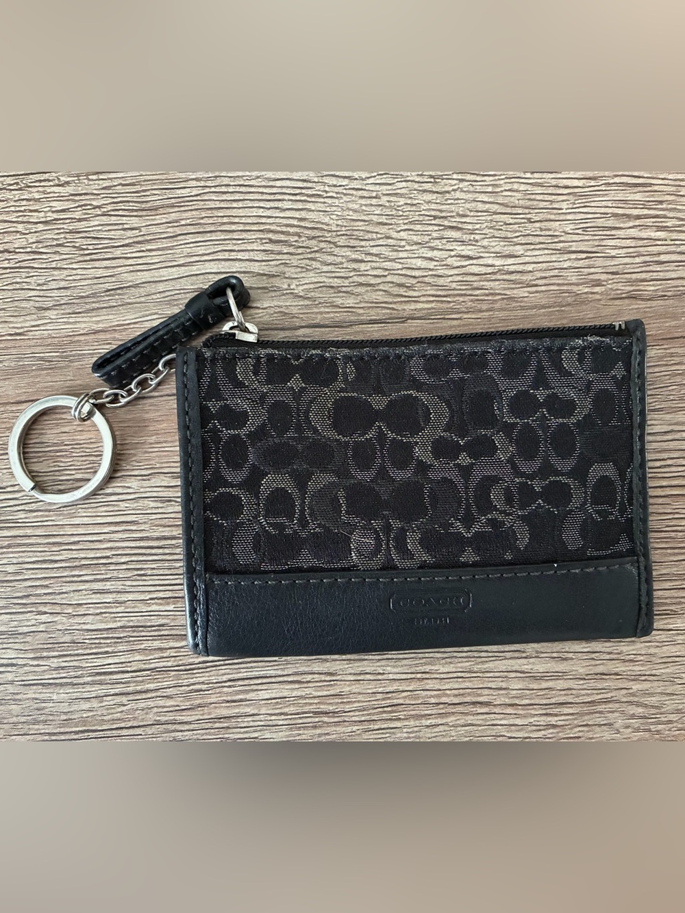 Coach Black Signature Key Holder Chain Coin Purse Wallet